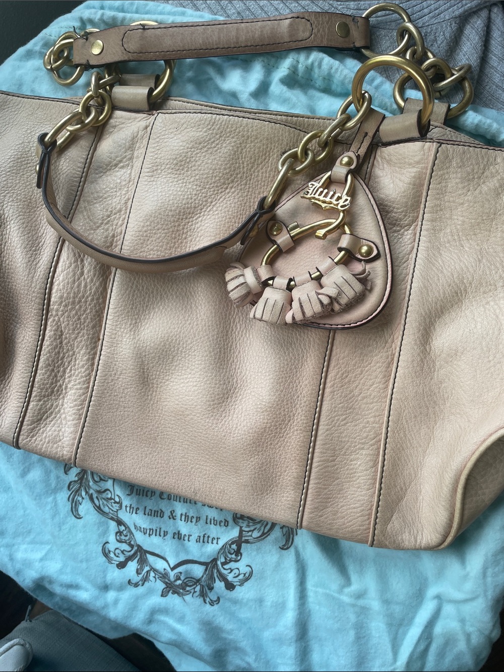 Juicy Couture Pale Pink Leather Shoulder Bag with Tassel Charm. Vintage.